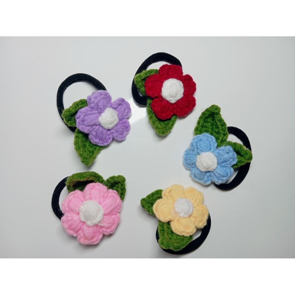 ikat rambut bunga rajut|ikat rambut