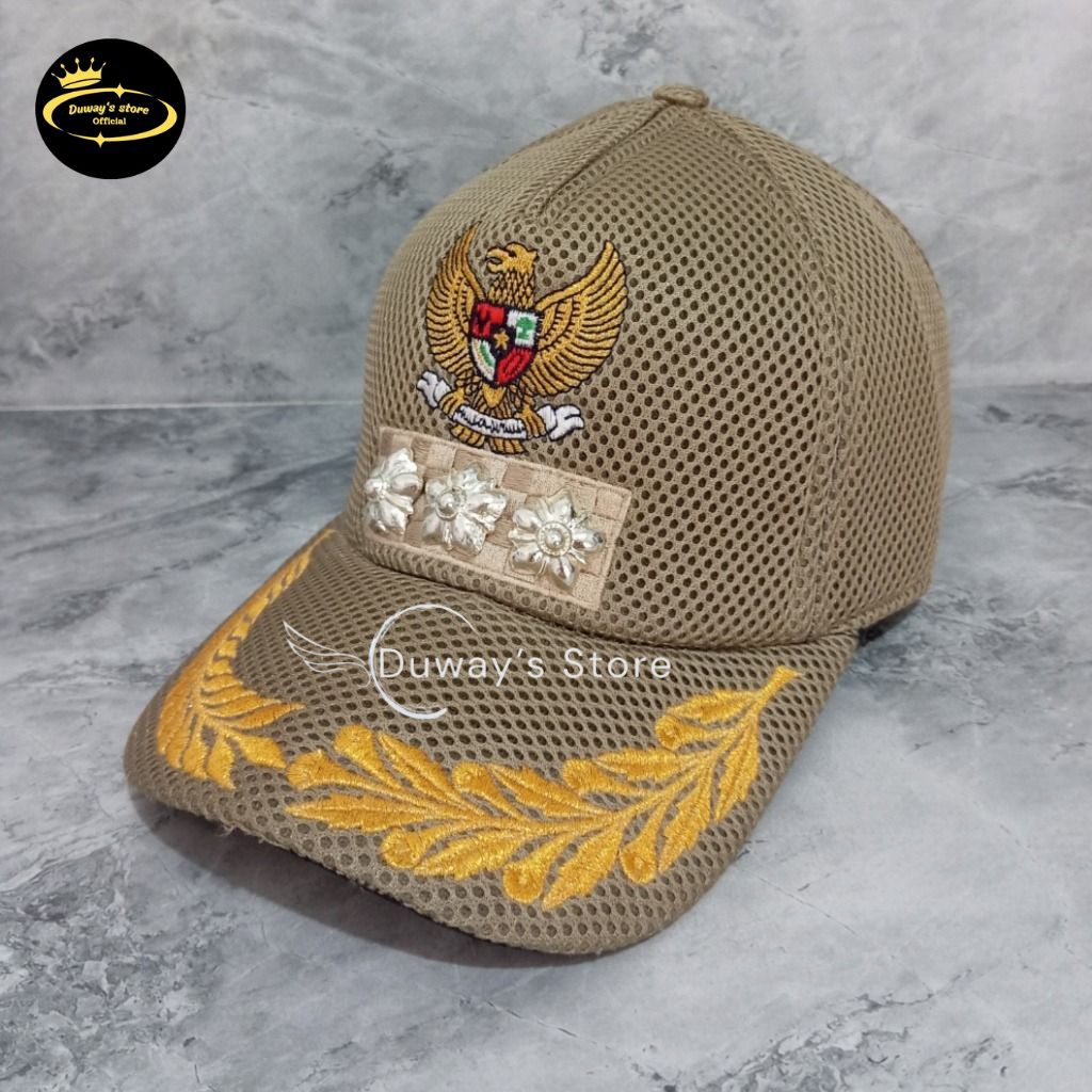 Topi Jaring Camat Khaki Free Nama | Topi Camat Jaring | Topi Camat | Perangkat Camat | PNS | ASN