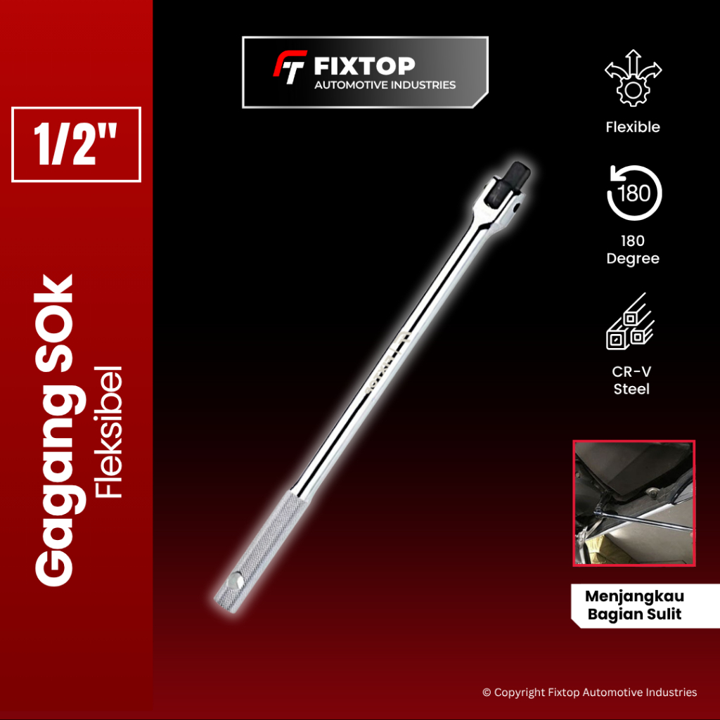 FIXTOP Gagang Shock Fleksibel 1/2 x 15” Inch Adjustable Handle Gagang Sok Sock Impek Impact Kunci Sh