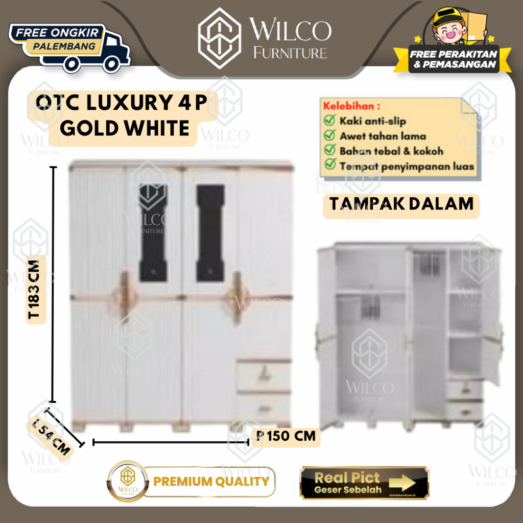 Lemari Plastik Olymplast OTC LUXURY 4P Gold White | Lemari Baju 4 Pintu Olymplast OTC Murah Palemban