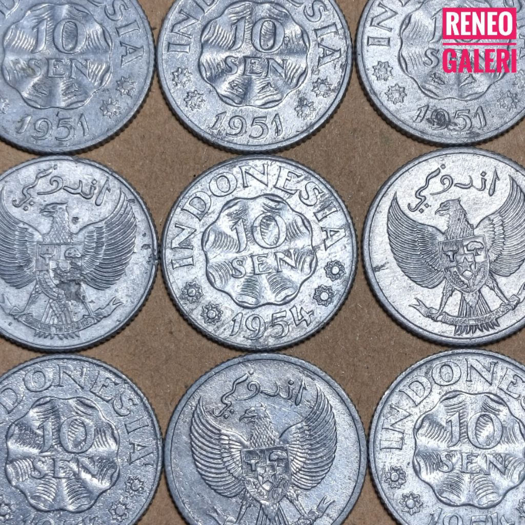 VF cuci Koin 10 sen Indonesia Garuda almunium uang logam kuno tahun 1951 1954 1957 asli original