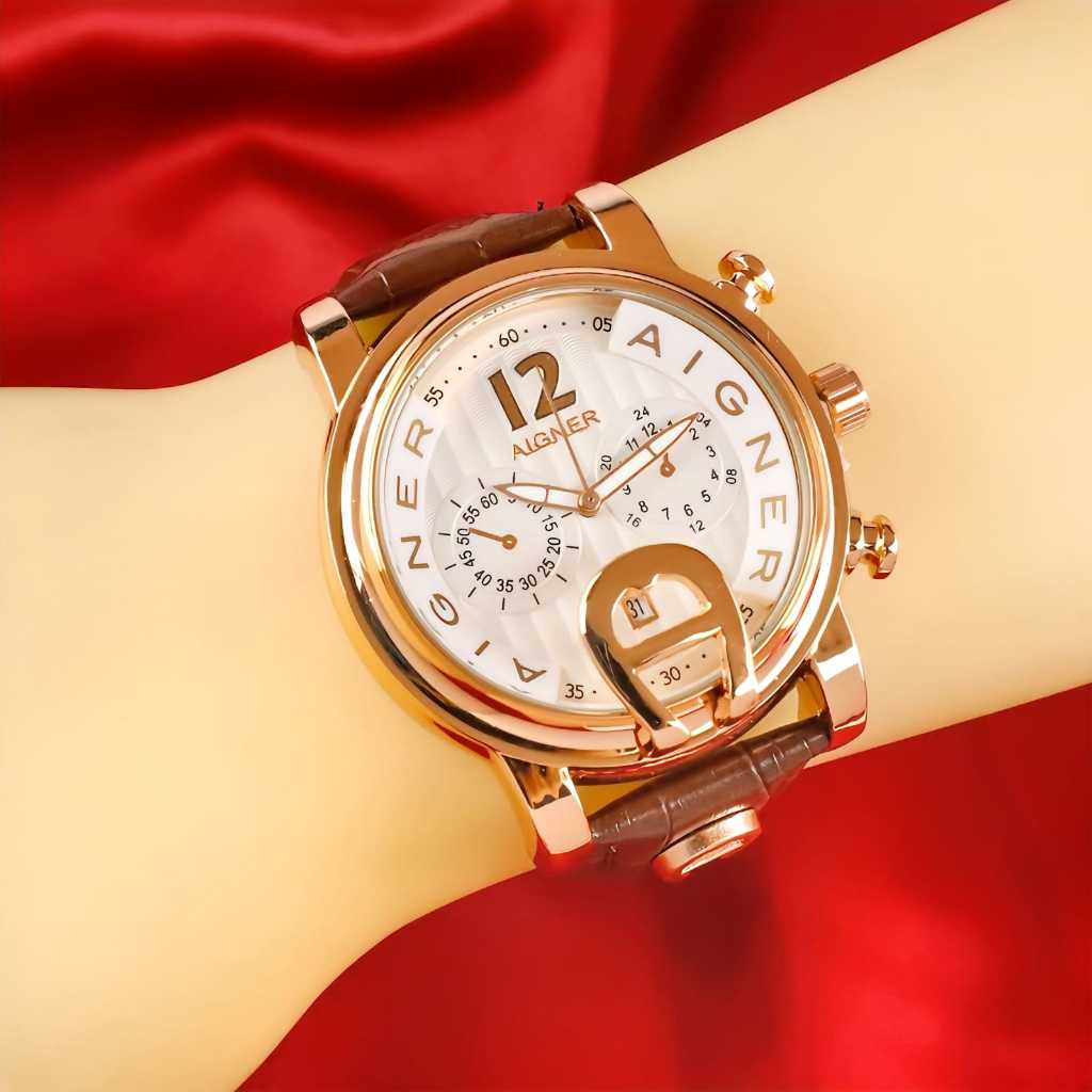 Aigner Jam Tangan Wanita Tali Kulit 4.3CM Chrono Variasi Model Terbaru Jam Tangan Fashion Cewek COD