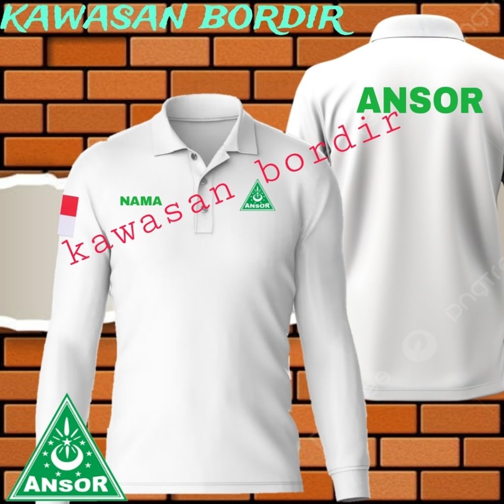 lengan panjang polo shirt Ansor kaos Ansor seragam Ansor baju Ansor full bordir..
