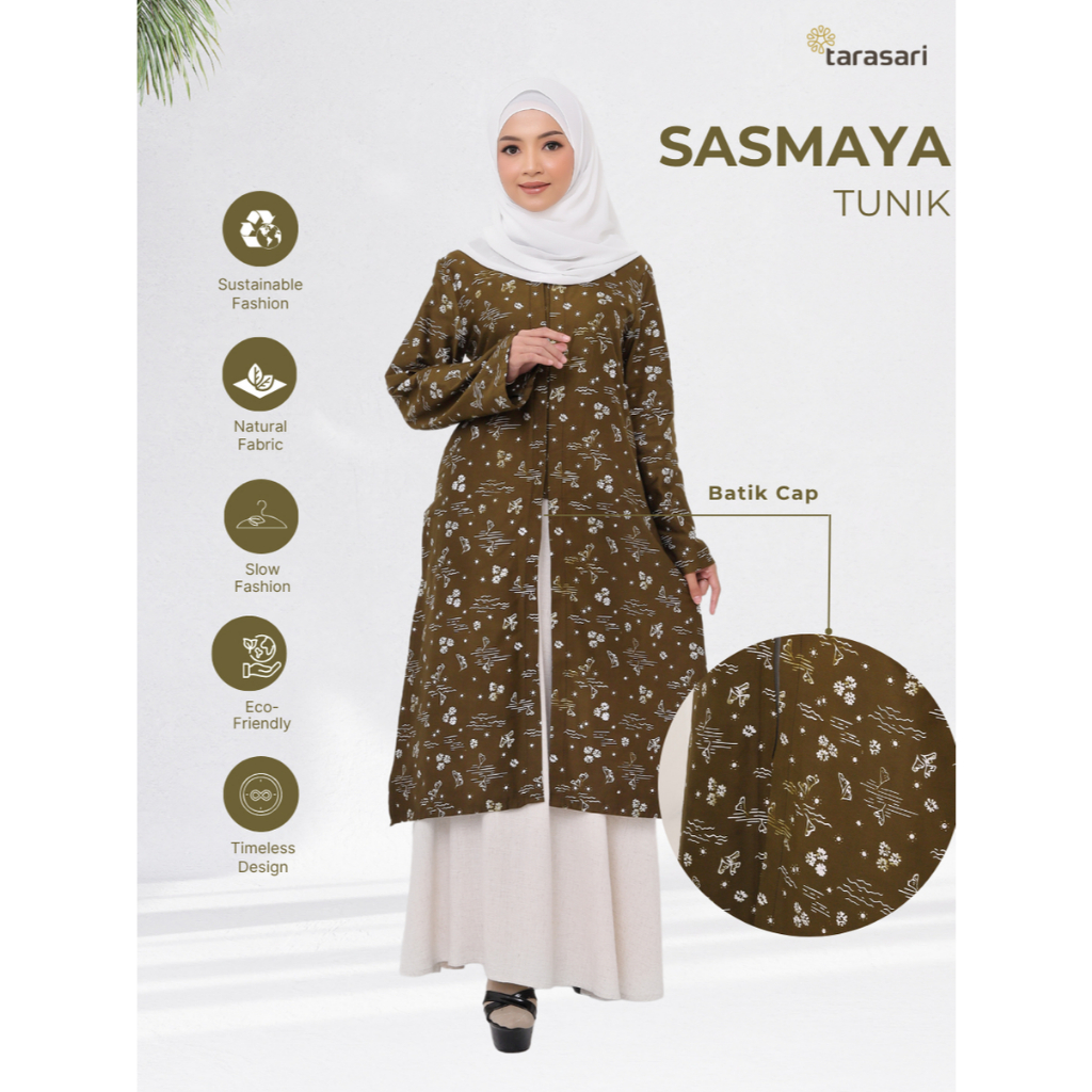 Sasmaya Tunik - Tunik Batik Wanita Modest Premium Olive