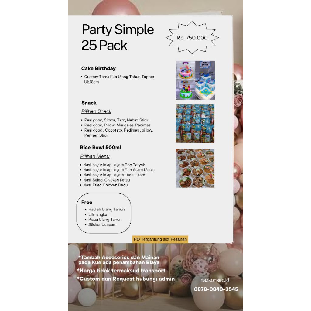 

Paket Birthday Party (cake birthday,rice bowl,Snack hampers)