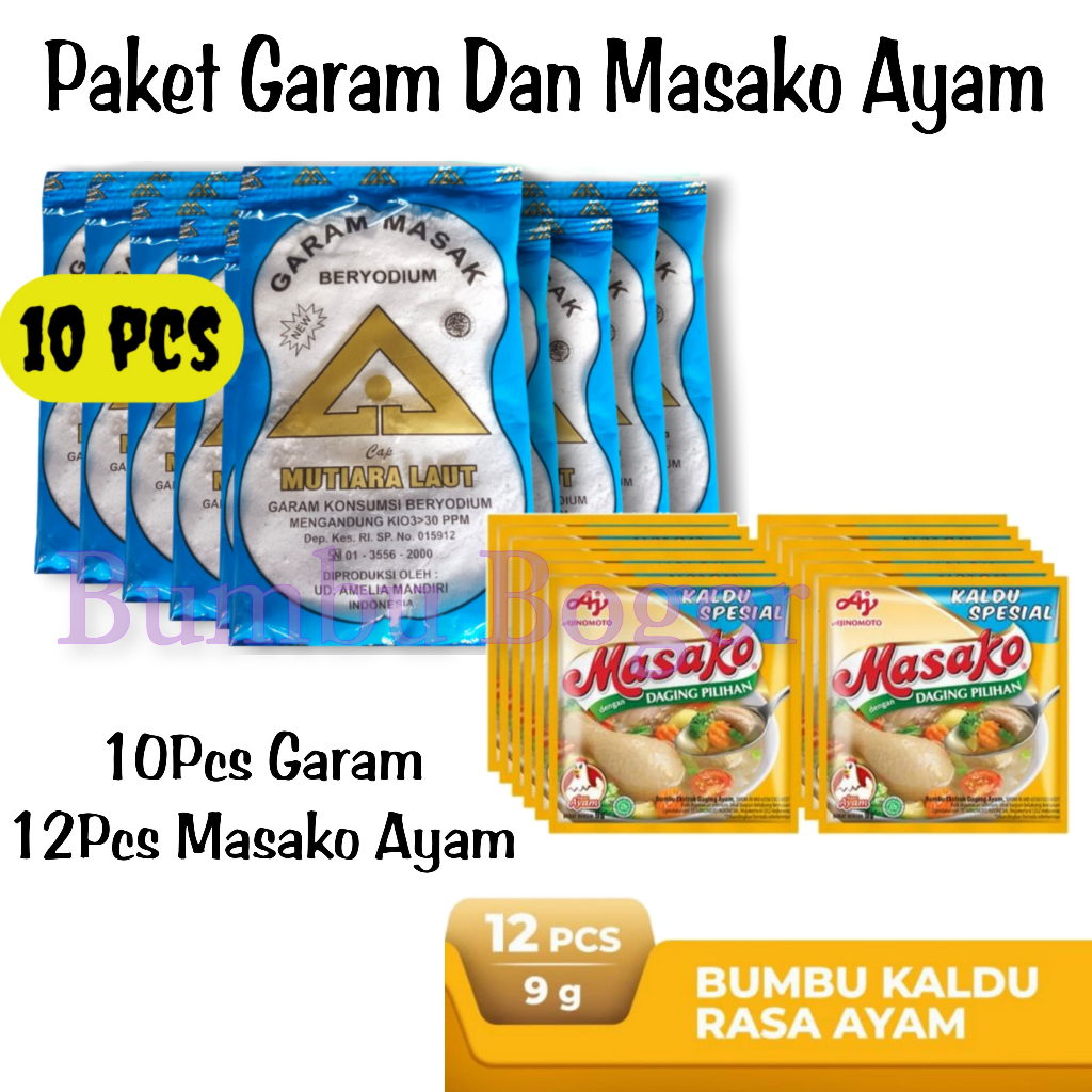 

Paket 10 Pcs Garam Dapur Dan 12 pcs Masako Ayam 9gr 1 Renceng