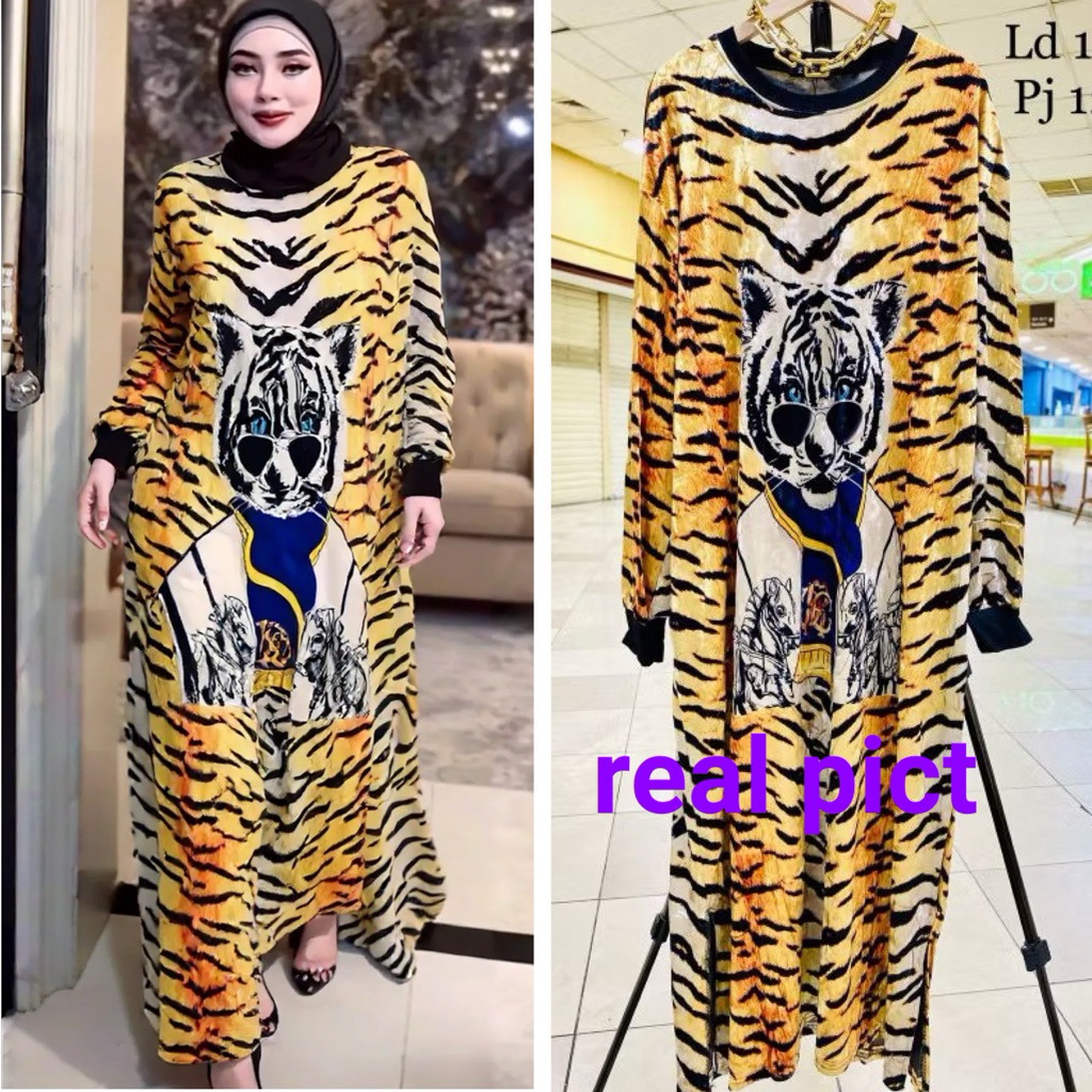 Dres Cantik Jumbo Motif Macan loreng full printing