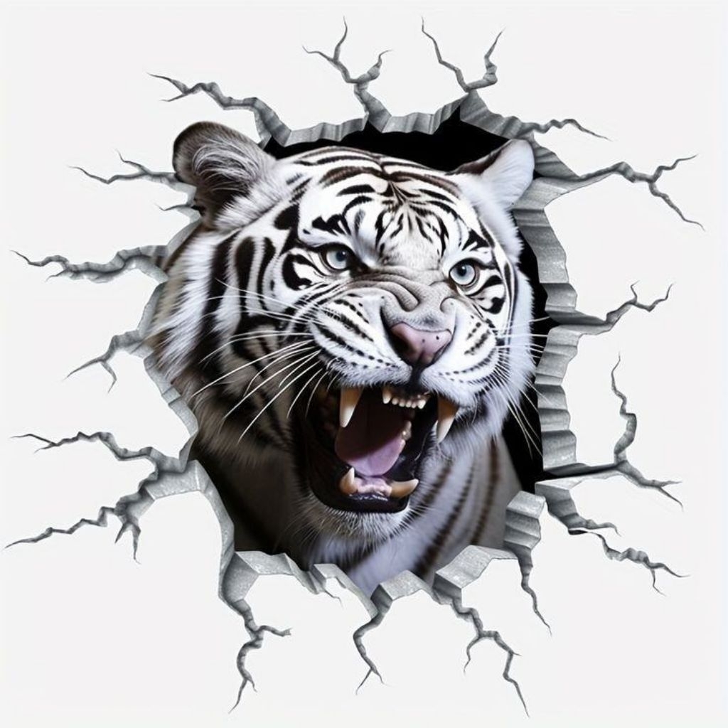 

stiker 3D macan putih keren, stiker print sudah cutting, size 15 x 20 cm, anti air