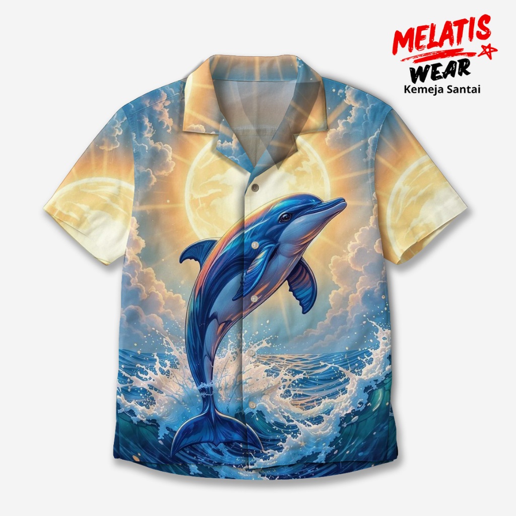 MELATIS WEAR Kemeja Fullprint Lumba Lumba Laut Biru Estetik Pria Wanita MW-37