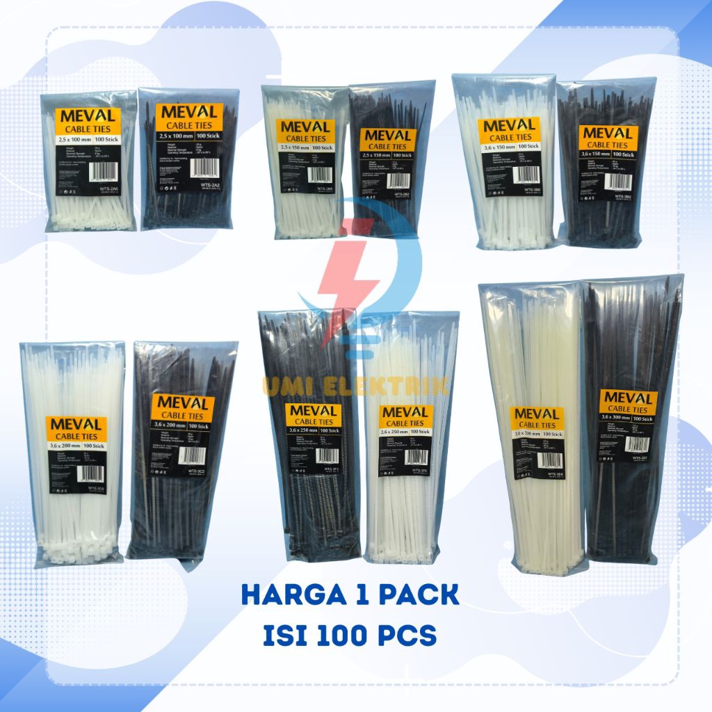 

kabel ties/ cable ties MEVAL 10/15/20/25/30 cm hitam dan putih