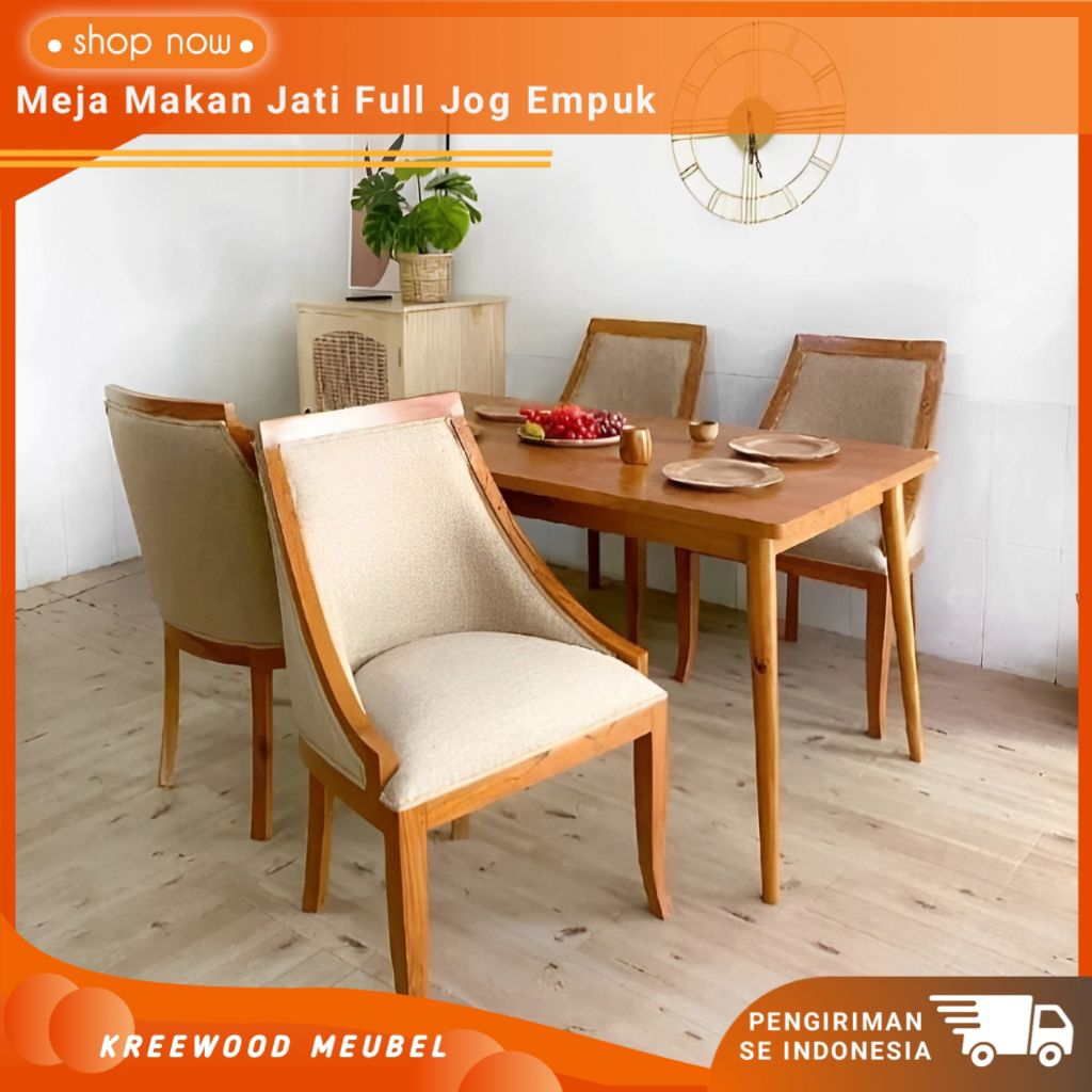 SET MEJA MAKAN JATI MINIMALIS 4 KURSI FULL BUSA JOG EMPUK / MEJA MAKAN JATI MINIMALIS MODERN 4 KURSI