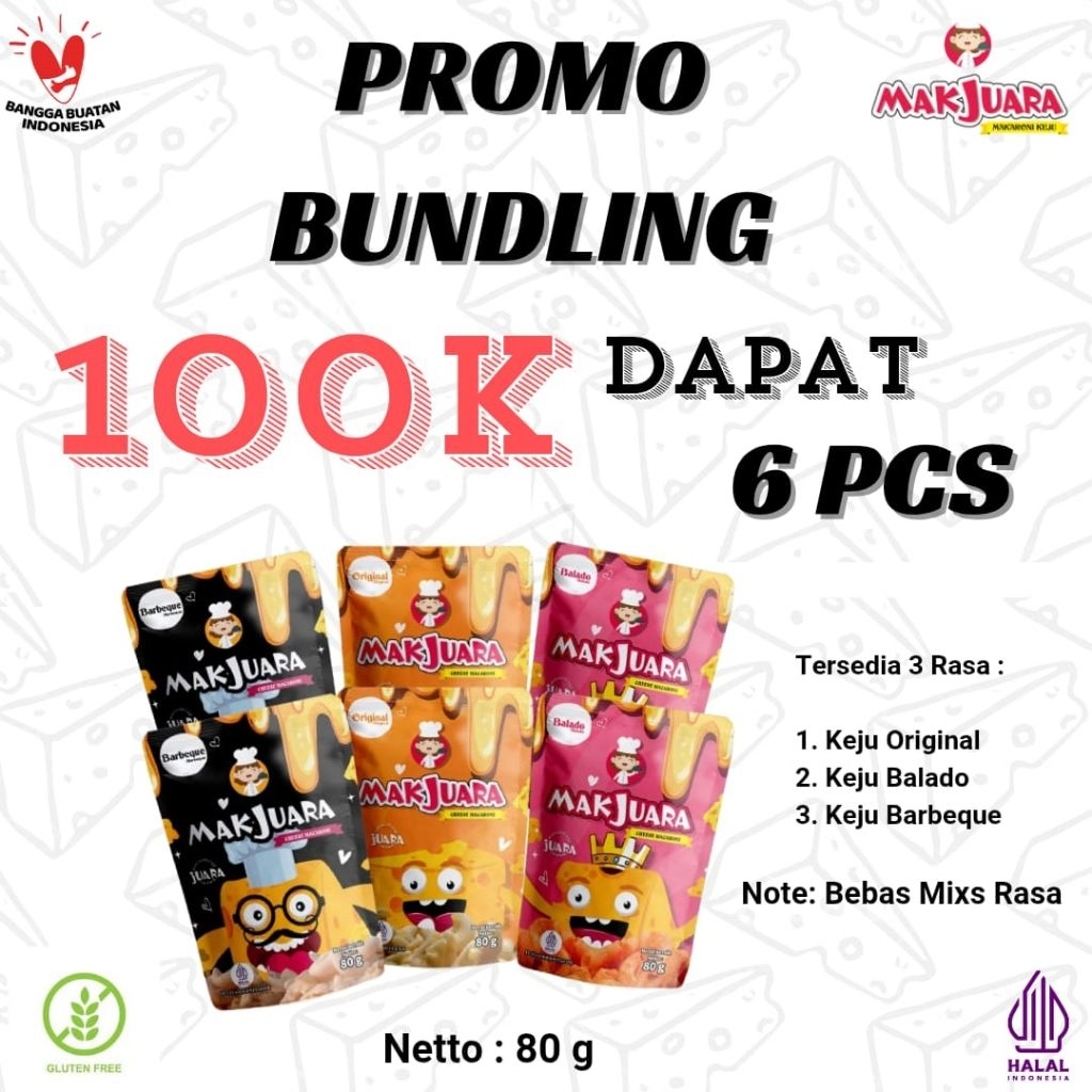 

Promo Bundling Camilan Makaroni Keju Makjuara 80 g