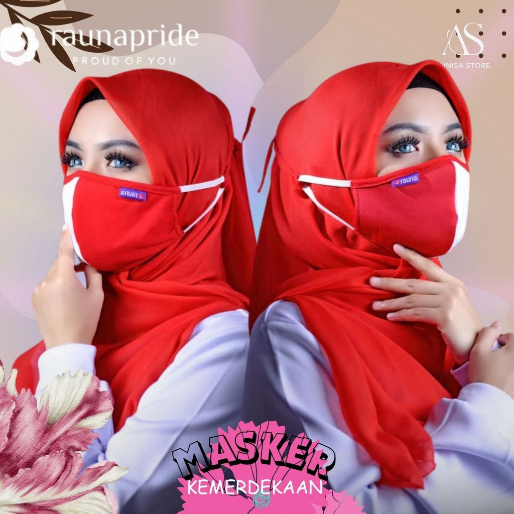 MASKER HIJAB RAUNA PRIDE MERAH PUTIH / MASKER HIJAB EDISI KEMERDEKAAN MERAH PUTIH