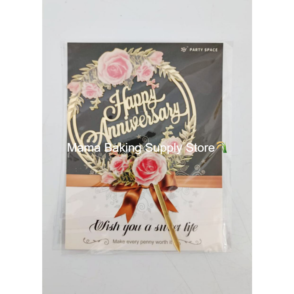 Topper Happy Anniversary Acrylic Cake Decoration Topper Dekorasi Kue