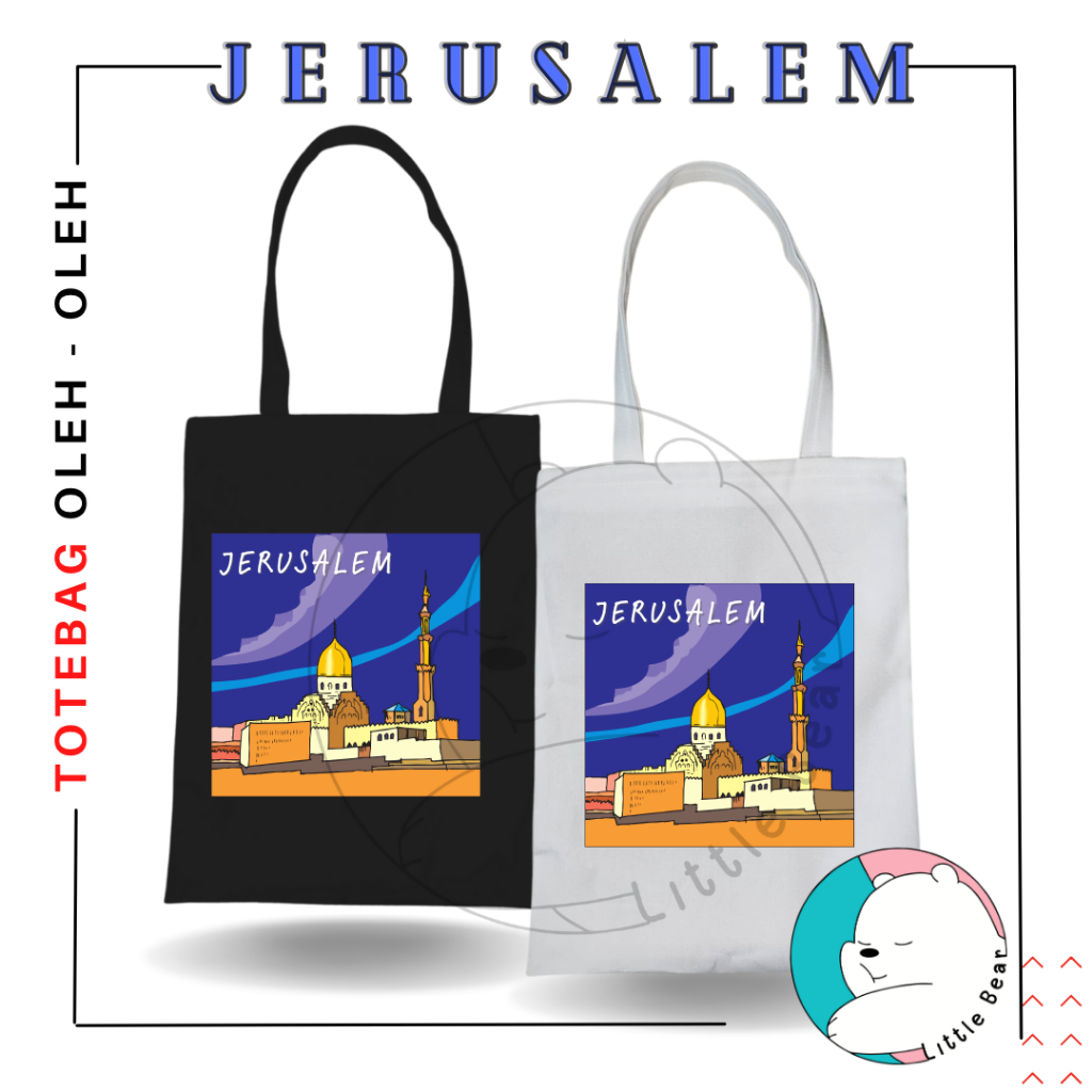 Littebear Totebag Kanvas Souvenir Kota Jerusalem Tas ToteBag Oleh Oleh Type 2