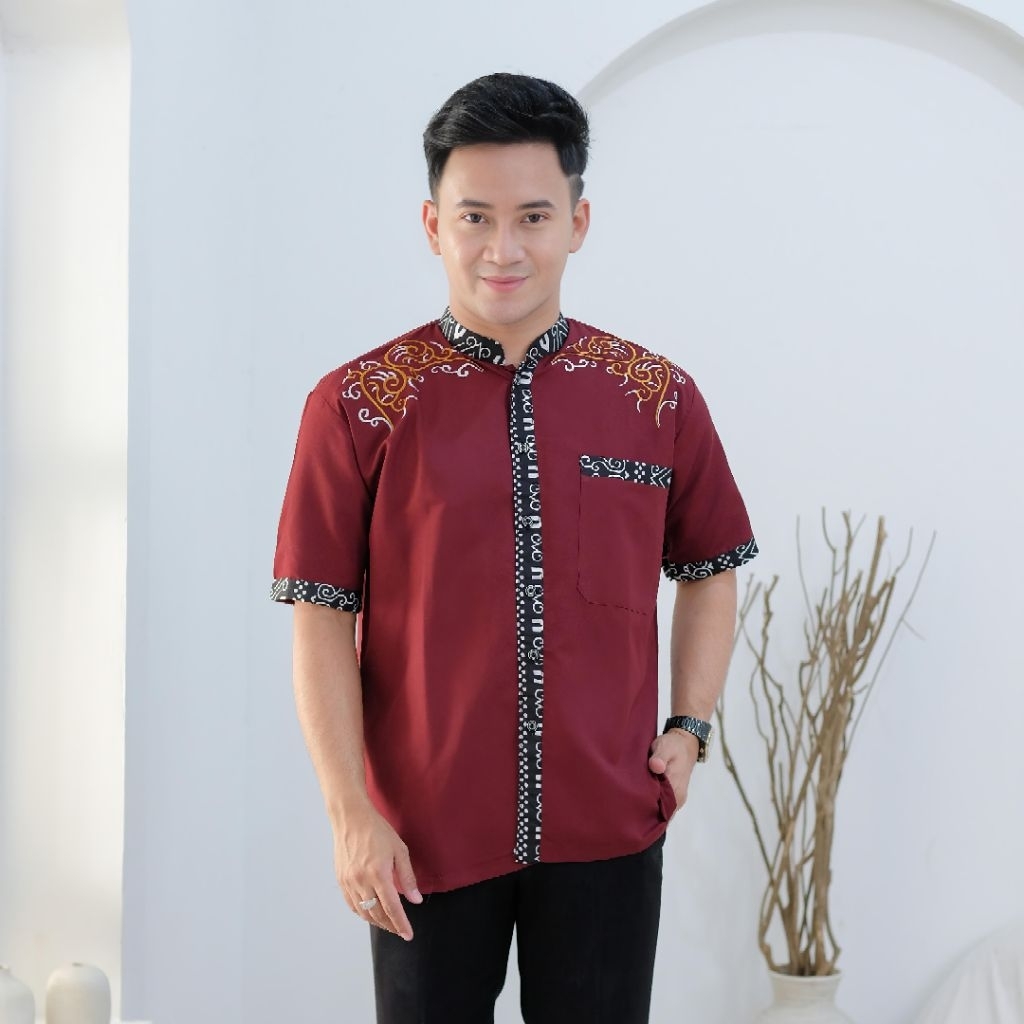exclusive baju koko pendek kombinasi batik model 03