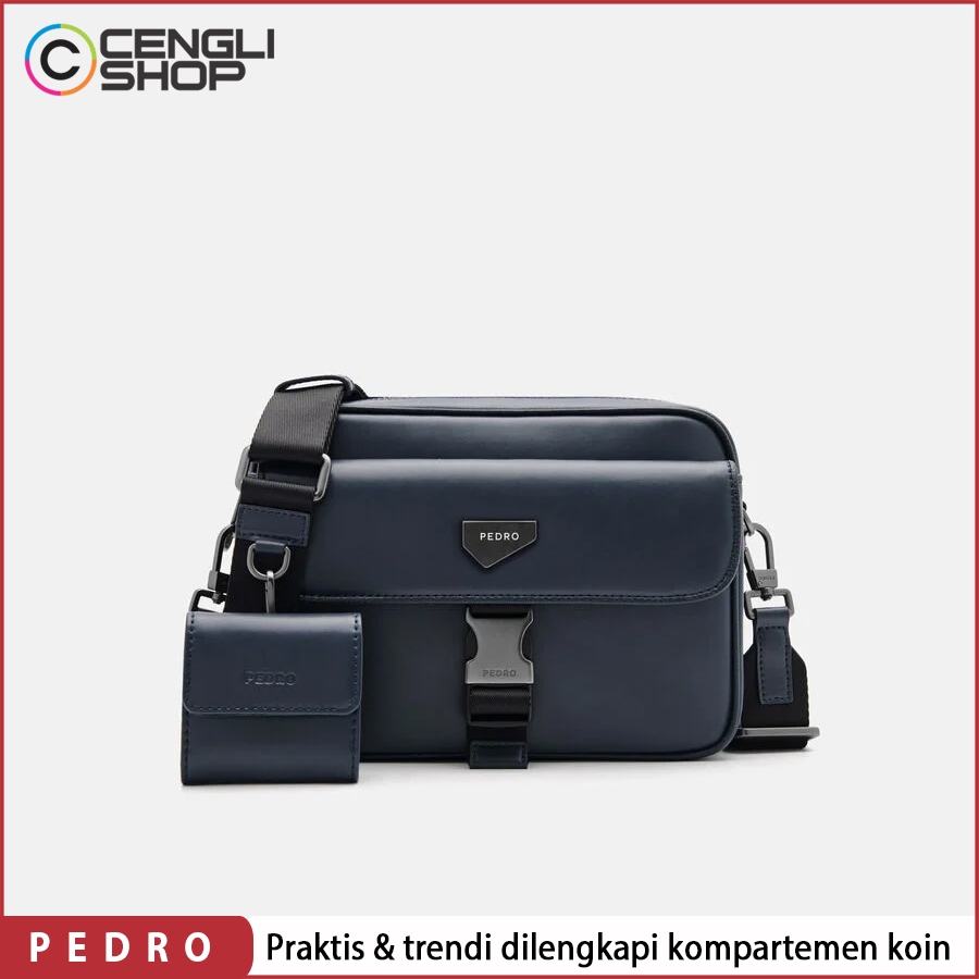 TAS SELEMPANG PRIA PEDRO SLING BAG ORIGINAL BRANDED TERBARU BIRU NAVY BLUE PM063