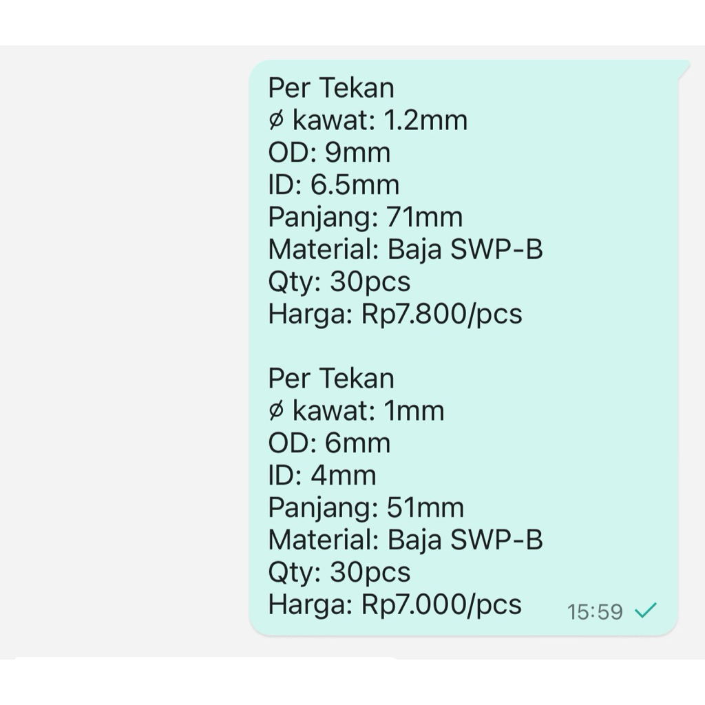 per Spring Pegas Tekan OD 6mm Kawat 1mm Panjang 51mm Baja