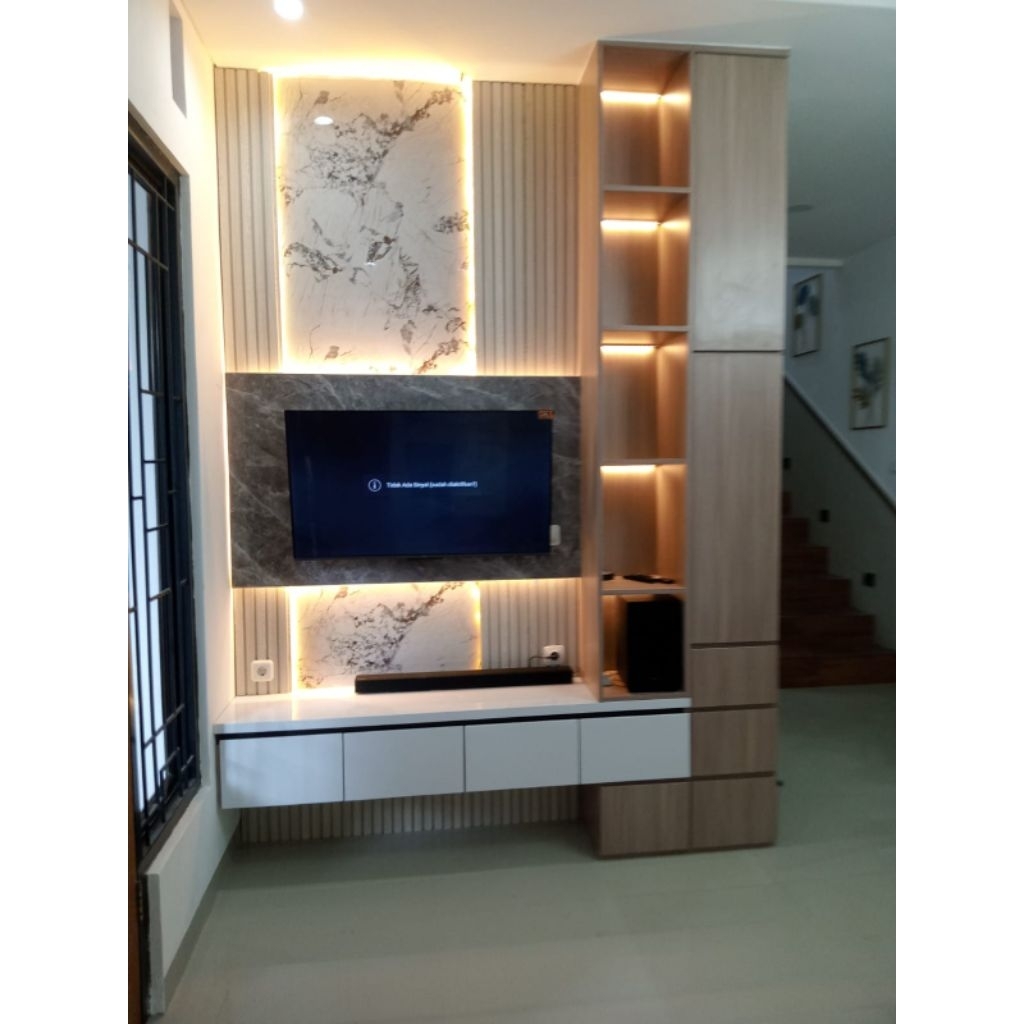 backdrop tv minimalis , meja tv