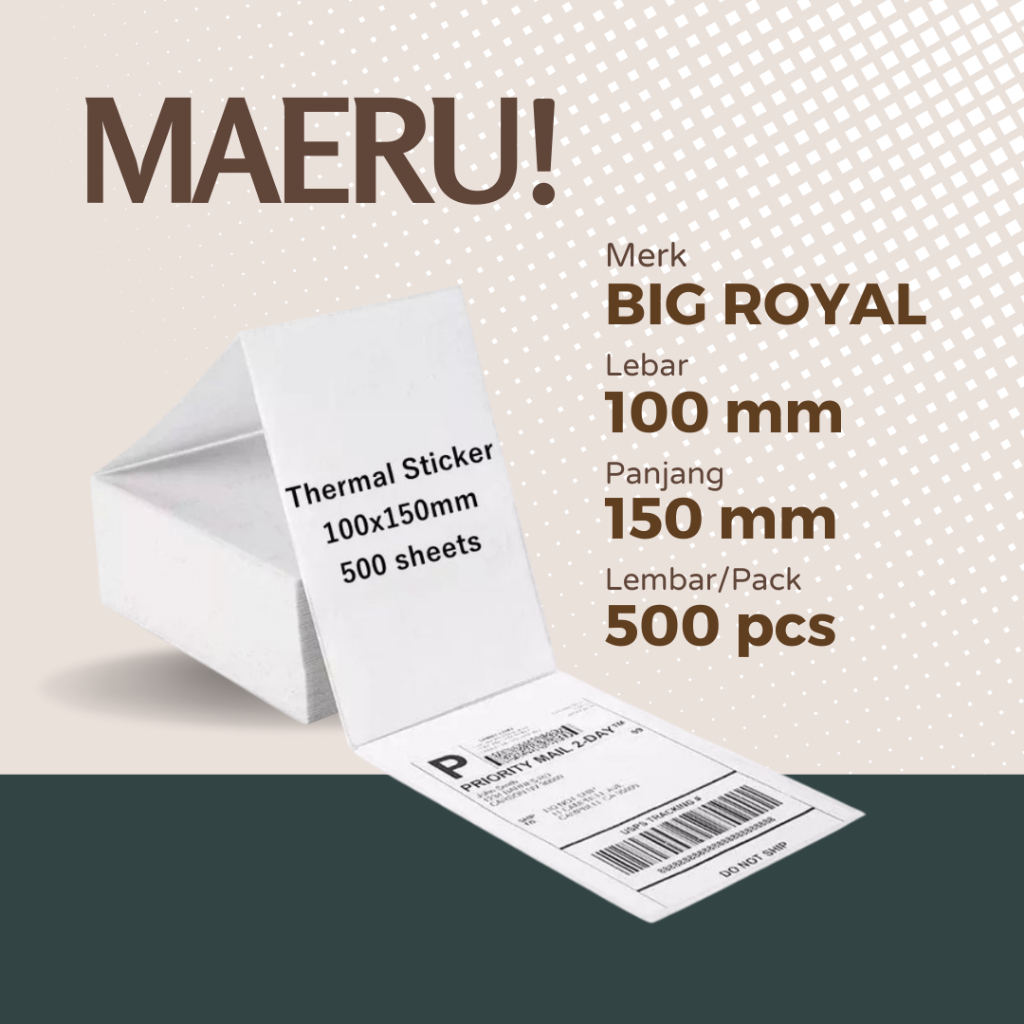 

LABEL THERMAL SHEET 100X150 500PCS KERTAS STIKER PRINTER RESI (Big Royal)