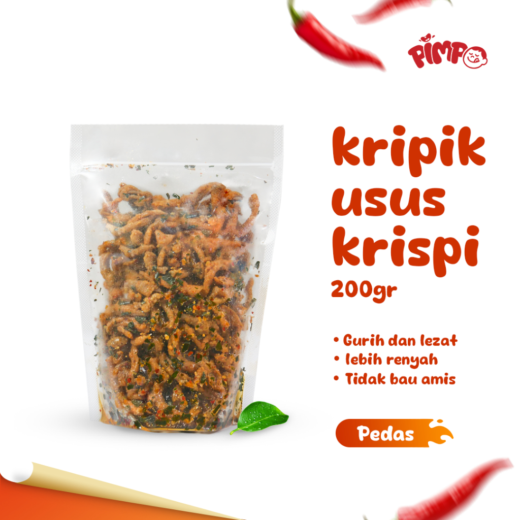 

Pimpo Usus Crispy Pedas Daun Jeruk 200gr – Kripik Usus Ayam Renyah Gurih Halal