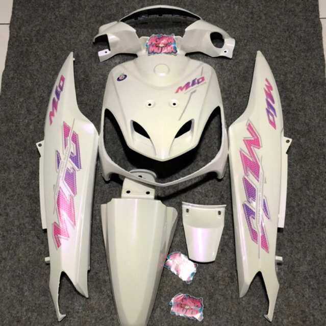 body mio smile + striping / body set halus mio smile putih lembayung / putih lembayung ungu / mio sm