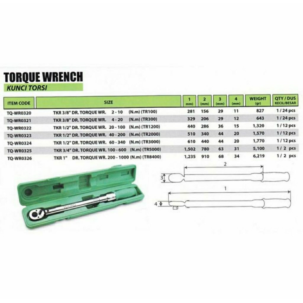 Kunci Torsi 1/2" TEKIRO / Torsi  20 - 100 Nm TR1200 TQ-WR0322