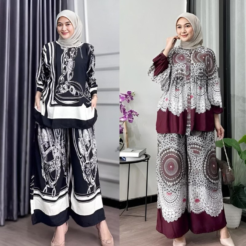 Stelan One Set Rayon Viscose Premium Motife Celana Kulot Jumbo
