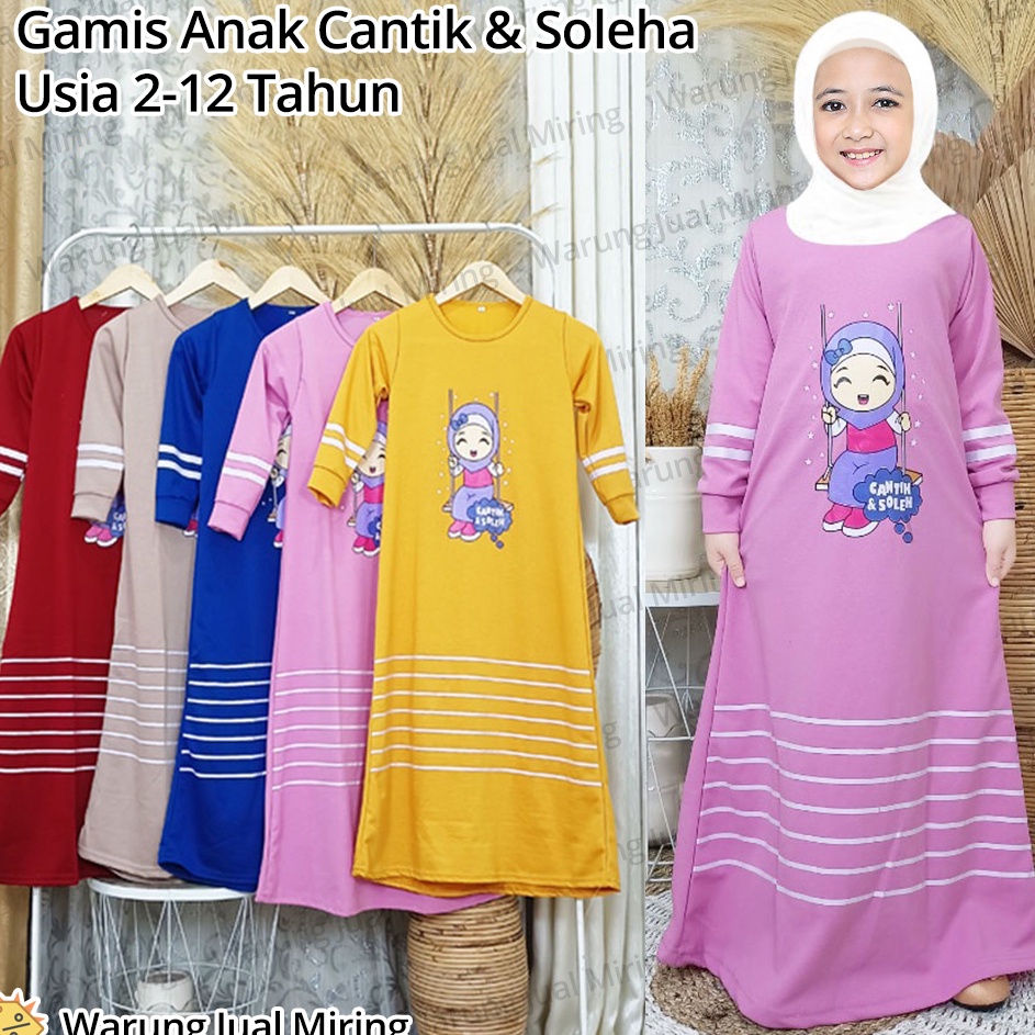 Gamis Anak Cantik  Soleha 212 Tahun Gambar Karakter Sablon Bahan Voxy Melar Balita Batita Murah Kids