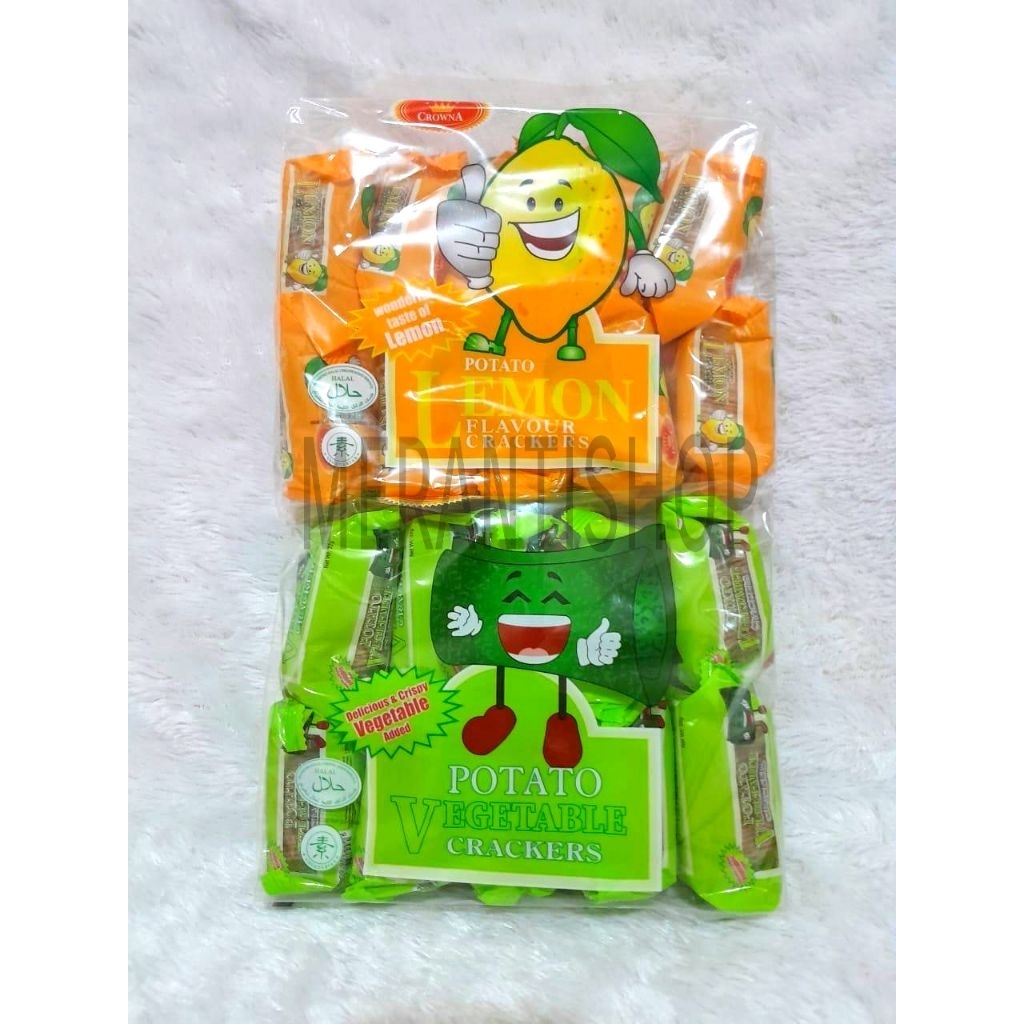 

Biskuit Crowna Potato Vegetable Cracker / Potato Lemon Cracker / Biskuit Kentang Lemon Kraker / Biskuit Sayuran Kentang