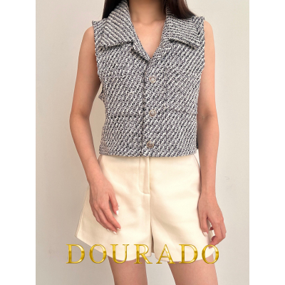 [Dourado] Femma Tweed Vest Import - Atasan Tweed Premium - Tweed Vest Top