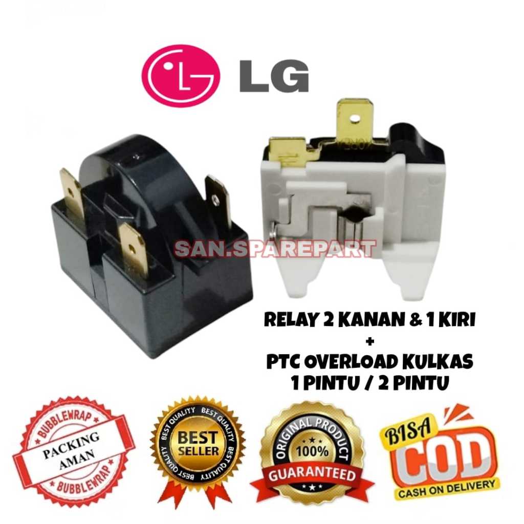 LG Relay 3 Pin 2 kanan 1 kiri + Ptc Overload Kulkas 1 pintu / 2 pintu