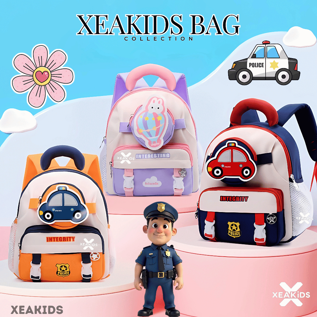 [PO]Tas sekolah PAUD TK TAS jalan jalan anak laki-laki anak perempuan bunny police car