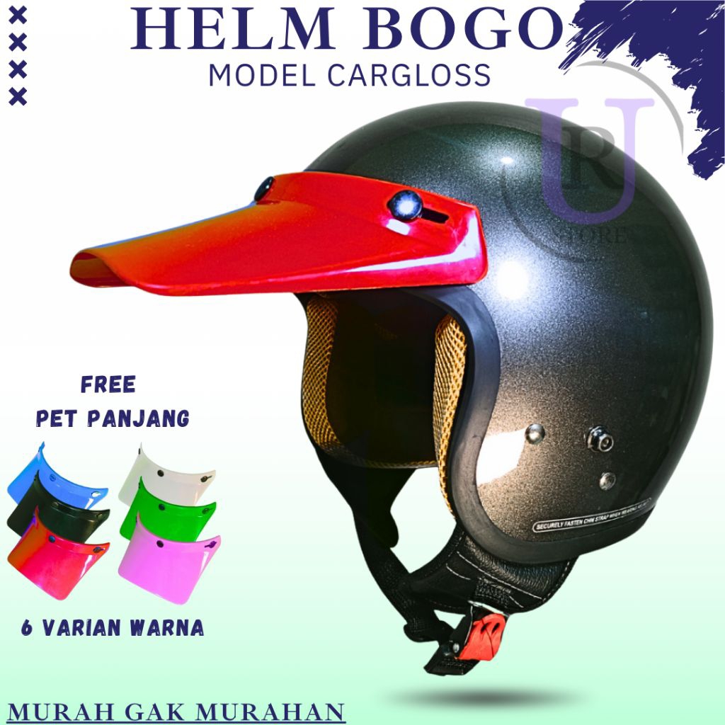Helm Retro Model CARGLOSS / Helm Bogo Dewasa Warna GREY GLOSSY #8 | KUALITAS SNI + PET PANJANG MODEL