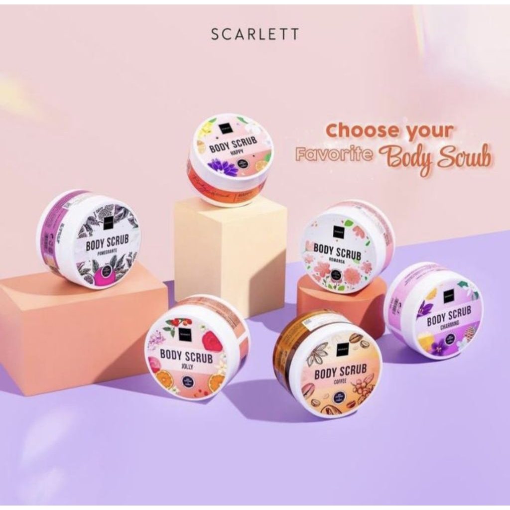 Scarlett Whitening Body Scrub Lulur Coffee Romansa Pomegranate Jolly Charming Happy Loving Badan Man