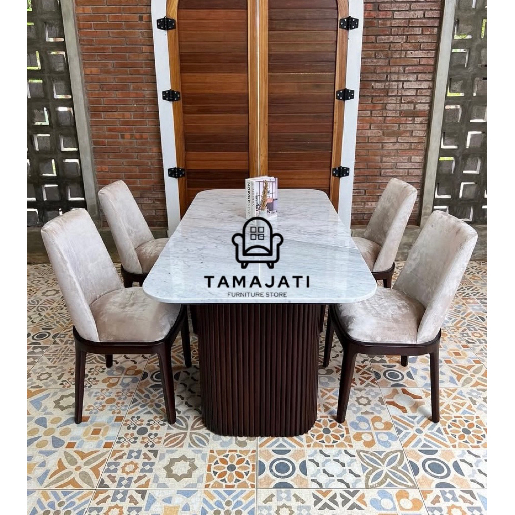 Set meja makan marmer kursi4