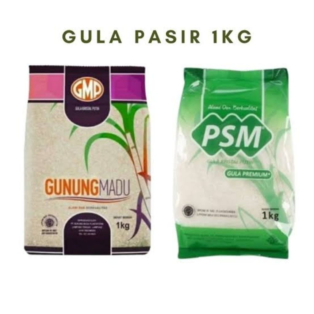 

Gula pasir kemasan 1 kg (random) gmp/psm/alfamart/indomaret