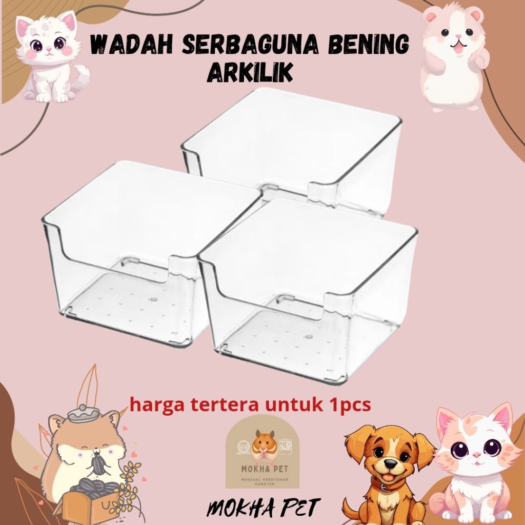 Wadah Akrilik Multifungsi Hamster – Tempat Makan & Mandi Estetik