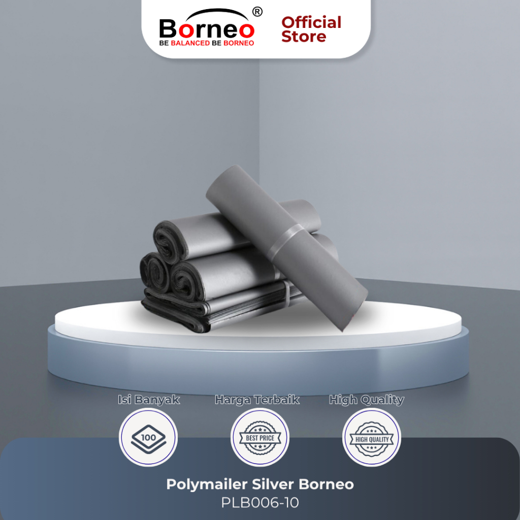 

Polymailer Borneo Glossy Silver/ Plastik Polymailer lem pelekat olshop