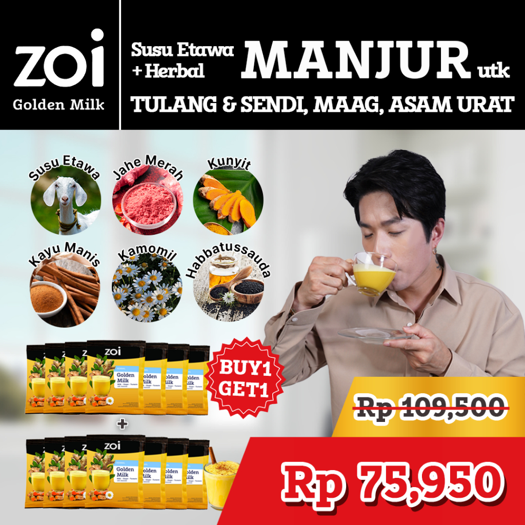 

Paket 7 Sachet dapat 14 Sachet Lee Jeong Hoon x Zoi Golden Milk Susu Herbal Susu Sehat Susu Kambing, Jahe dan Kunyit