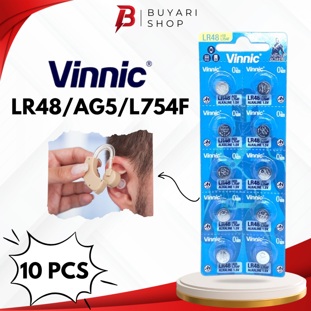 Vinnic LR48 LR750/ LR754/ AG5 Baterai ALCALINE 1.5V 1 Lembar