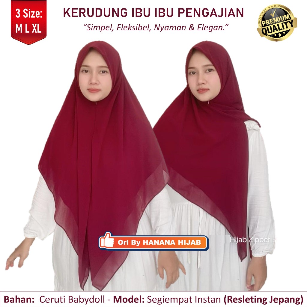 Kerudung Ibu Ibu Pengajian Jilbab Panjang Syari Jumbo Khimar Instan Premium Hijab Zipper Resleting