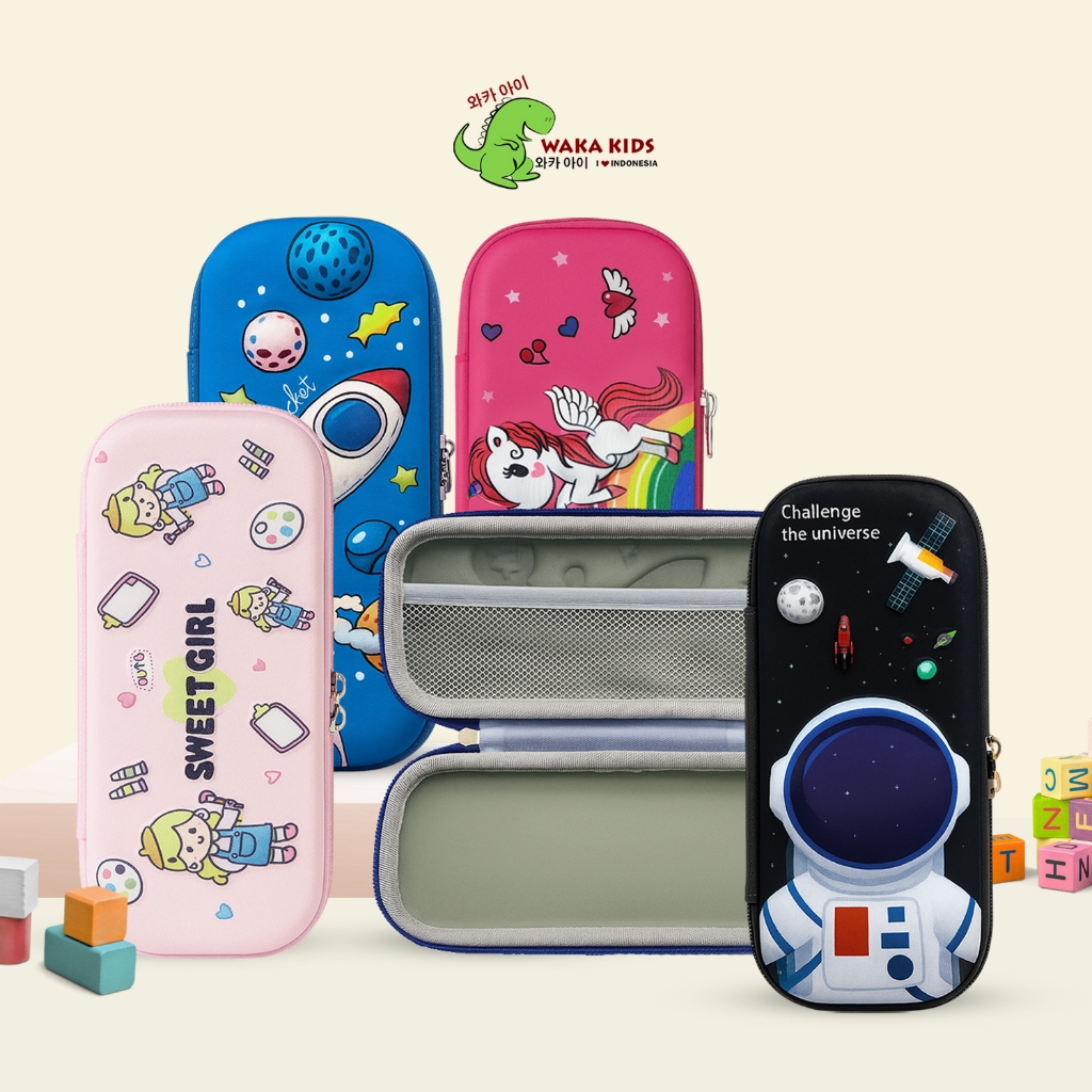 

Wakakids Tempat Pensil Anak 3D Motif Timbul Karakter Kotak Pensil Hardcase Kecil Slim Venhs