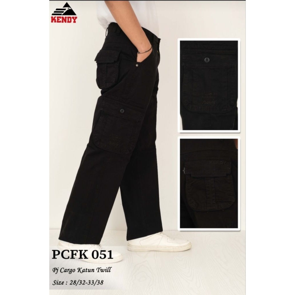 Celana Cargo panjang KENDY original hitam polos kantong gembol ( Lingkar kancing ) PCF