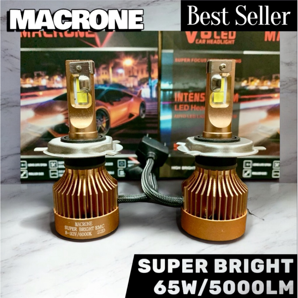 Lampu led mobil Grandmax headlamp H4 MACRONE V6 65W 5000LM Garansi 1tahun