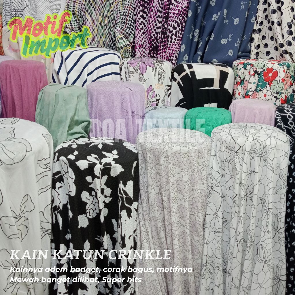 Kain katun crinkle motif - bahan kain katun crinkle - katun motif