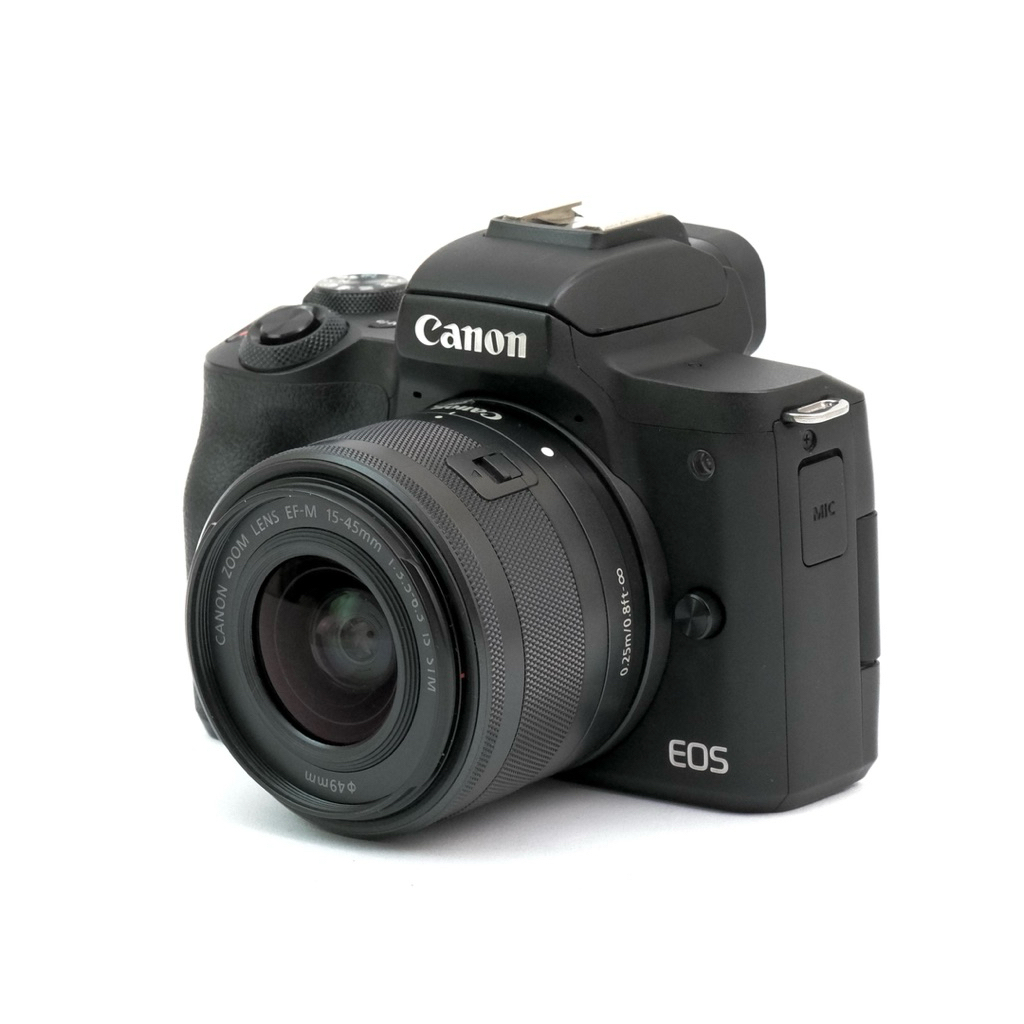Kamera Canon EOS M50 Mark II + Lensa Kit 15-45mm STM Bekas / Second warna Hitam Black bukan M10 M5 M