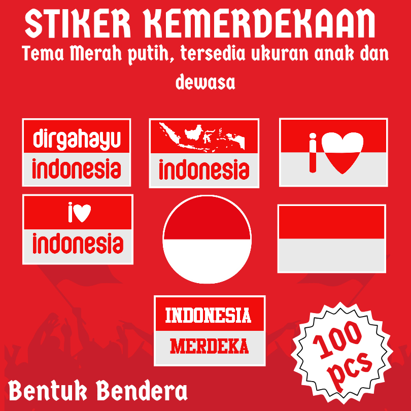 

Stiker Pipi Tema Kemerdekaan RI | Stiker 17 Agustus Anak 4x2.5cm & 3x1.8cm | Bahan Glossy Premium Tahan Air