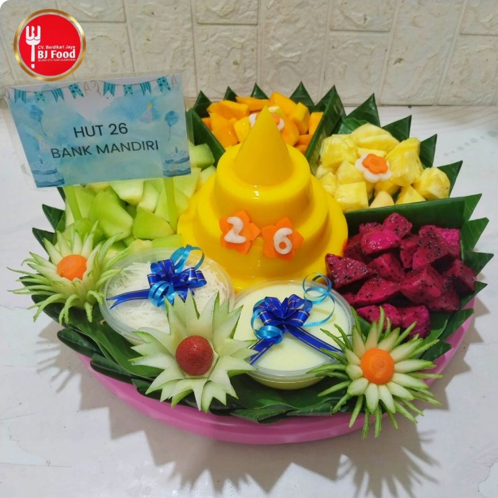 

Puding buah/ Tumpeng puding/ Tumpeng puding buah/ Puding buah potong/ 5 Porsi