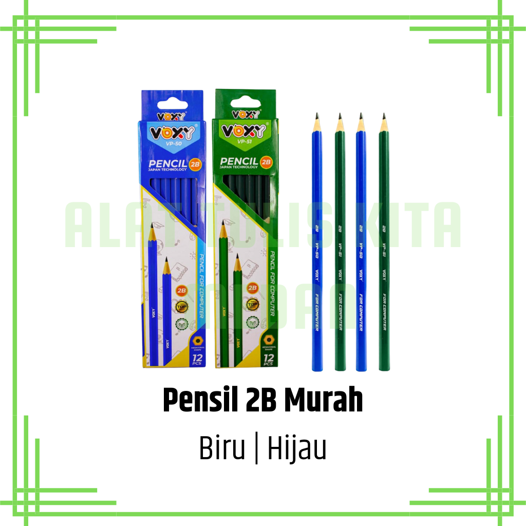 

(1 Kotak) Pensil Kayu 2B Murah Hijau Biru Kuning / Pencil / Pensil Ujian 2B Murah Hijau Biru Kuning